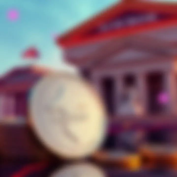 A visual showing a Tether logo next to traditional bank symbols, highlighting the debate on decentralization versus centralized banking.