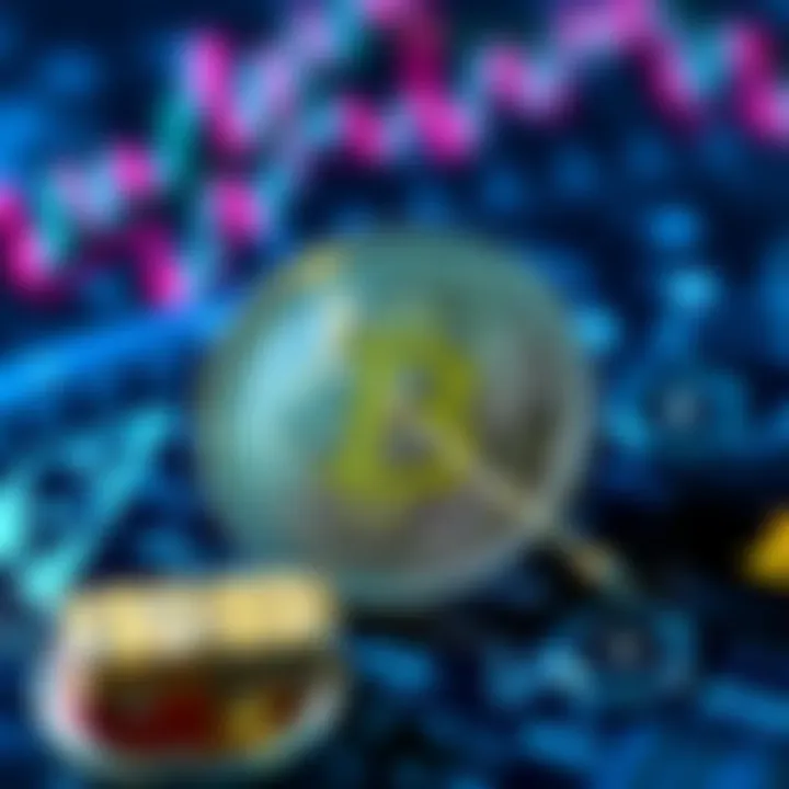 Tether logo and Bitcoin symbol with investment graphics