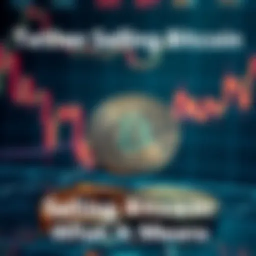 A graphic showing Bitcoin symbols being sold, indicating Tether's urgent sale of Bitcoin with a downtrend graph in the background