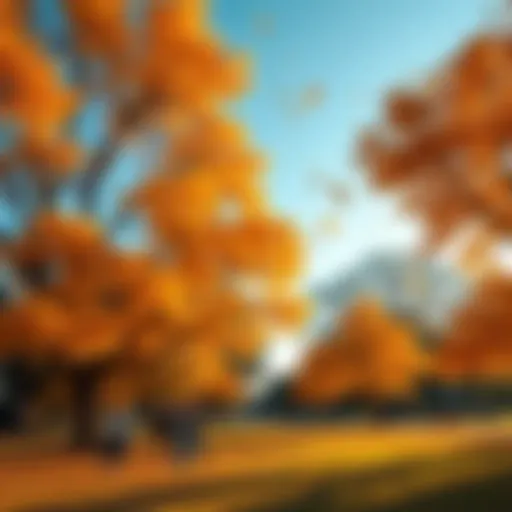 Golden leaves fall from trees in a Texas park, with people enjoying the cool weather and seasonal activities.