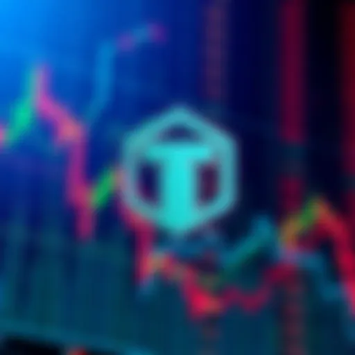 Tezos logo overlaid on a graph showing cryptocurrency price trends and stability