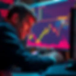 A worried investor looking at a declining cryptocurrency chart on a computer screen, symbolizing the panic among Theta token holders.