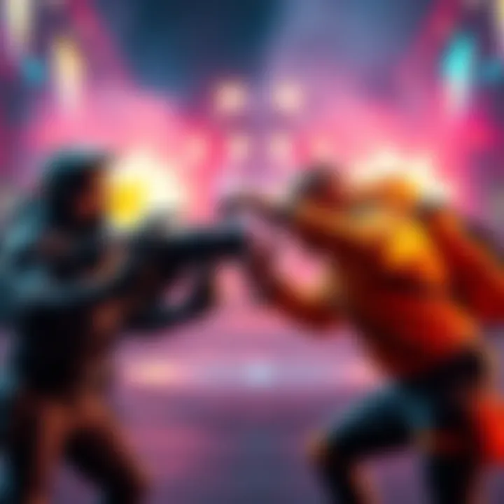 Titan Cameraman and M.Titan Speakerman face off in an artistic showdown, showcasing their styles in a vibrant setting.