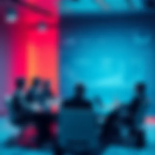 A group of business professionals discussing digital currency and tokenisation at a conference table with financial charts and graphs in the background.