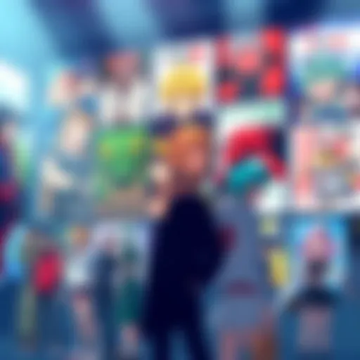 A vibrant display of anime posters featuring characters from popular series like Berserk and Your Lie In April, showcasing a mix of classic and new titles.