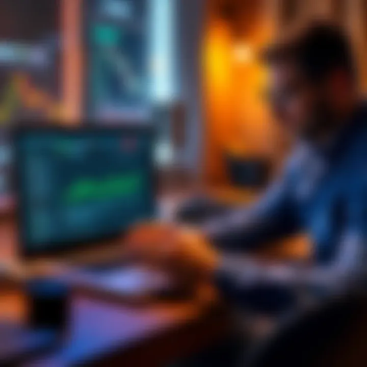 A person using software to manage and track multiple cryptocurrency wallets on a laptop