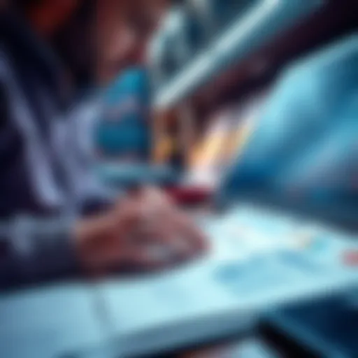 A person organizing financial documents and charts related to capital gains tax
