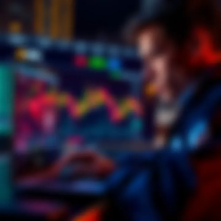 A trader analyzing a cryptocurrency chart showing Ethereum price changes and trading history on a laptop