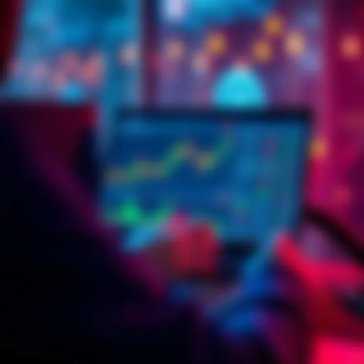 A trader analyzes Pocket Broker trading platform on a laptop screen, displaying charts and data