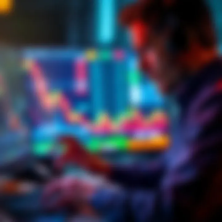 A focused trader looking at financial charts on a computer screen, contemplating whether to automate trading strategies, with a concerned expression.