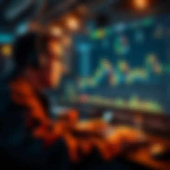 A trader looks at charts on a computer screen, illustrating a significant $84 million investment in Bitcoin with 3x leverage, symbolizing optimism in cryptocurrency's future