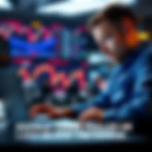 A trader looking stressed while analyzing charts on a laptop, considering whether to take a loss or hold their position.