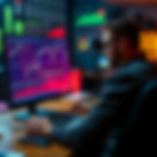 A trader focused on their computer screen displaying simple trading charts, symbolizing clarity and consistency in trading strategies.
