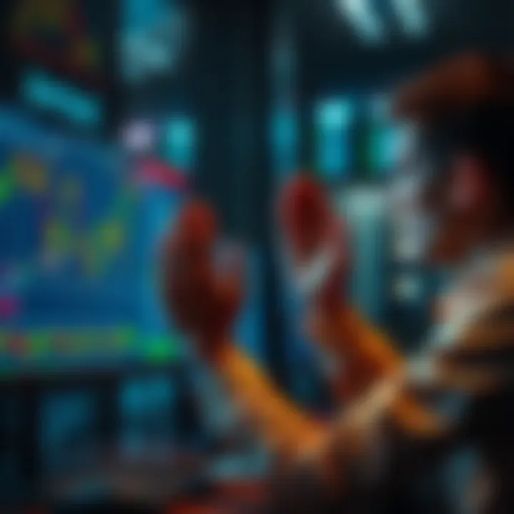 Trader frustrated over crypto losses A trader looking at a computer screen, showing a downward trend in crypto prices, expressing frustration with their trading strategy