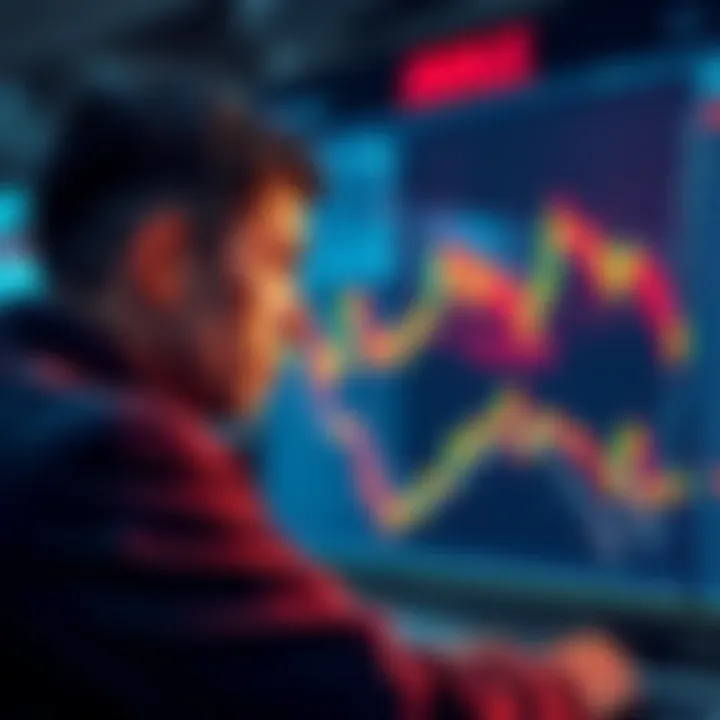 A distressed trader gazes at declining cryptocurrency charts, reflecting on their investment losses in Avax