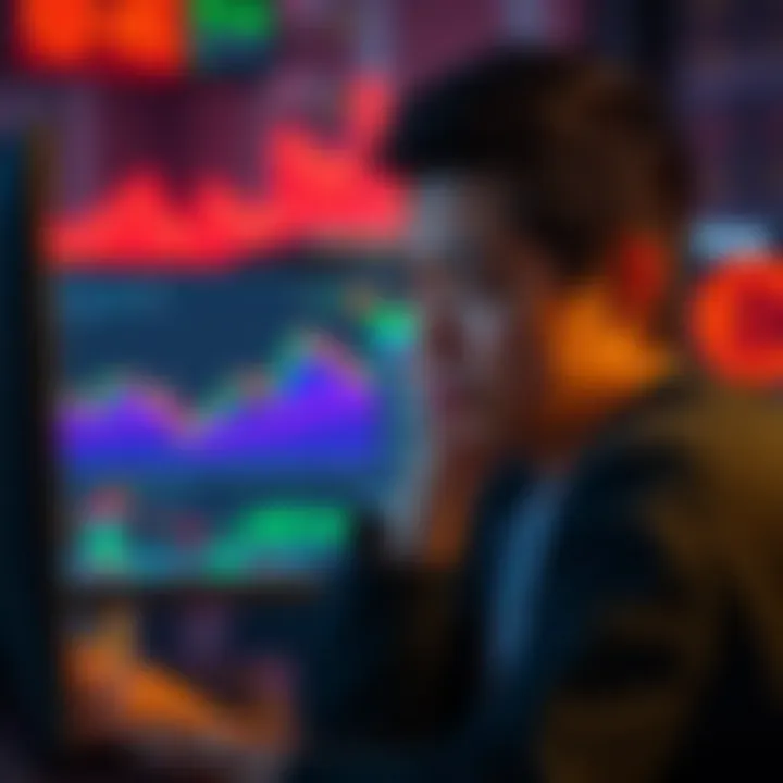A worried trader looking at their computer screen, showing a graph with missing tokens and a Phantom Wallet logo in the corner.