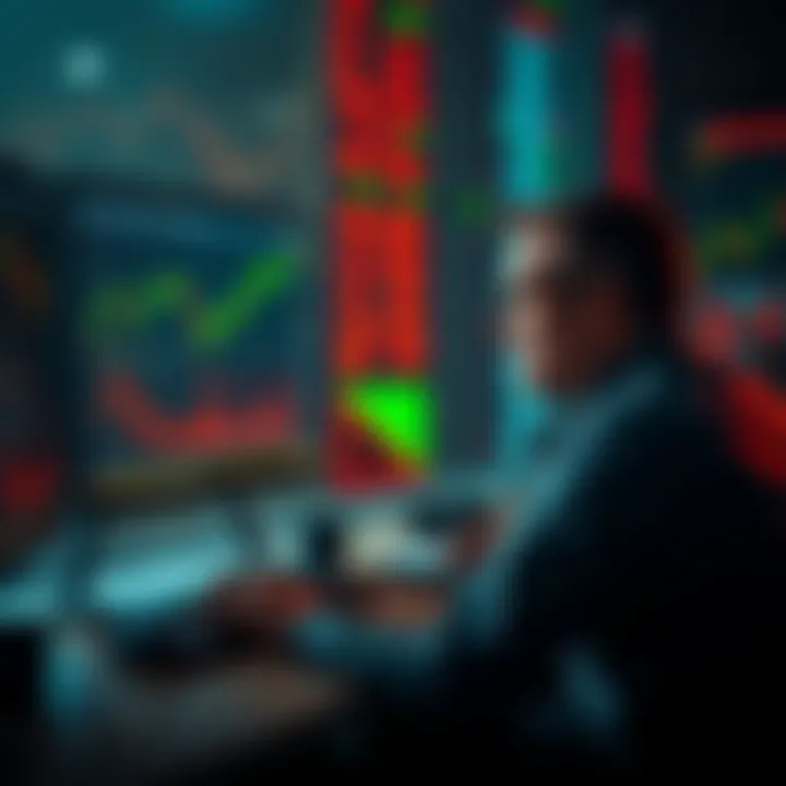 A trader sits at a desk, looking stressed while staring at a computer screen filled with charts and numbers, reflecting on their trading decisions.