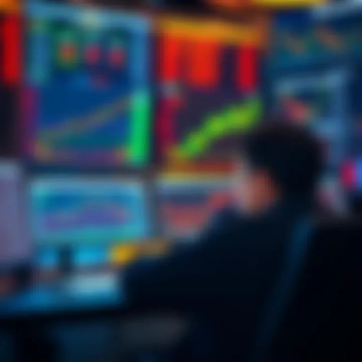 A computer screen displays backtest results for a trading strategy, with charts and graphs indicating performance metrics. A trader sits at the desk, analyzing the data.