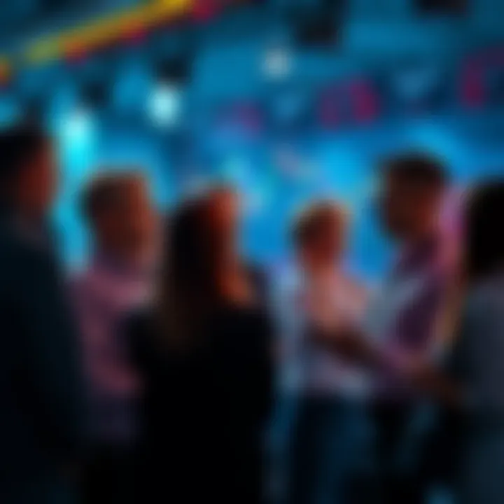 People engaged in a conversation about trading strategies and market events.