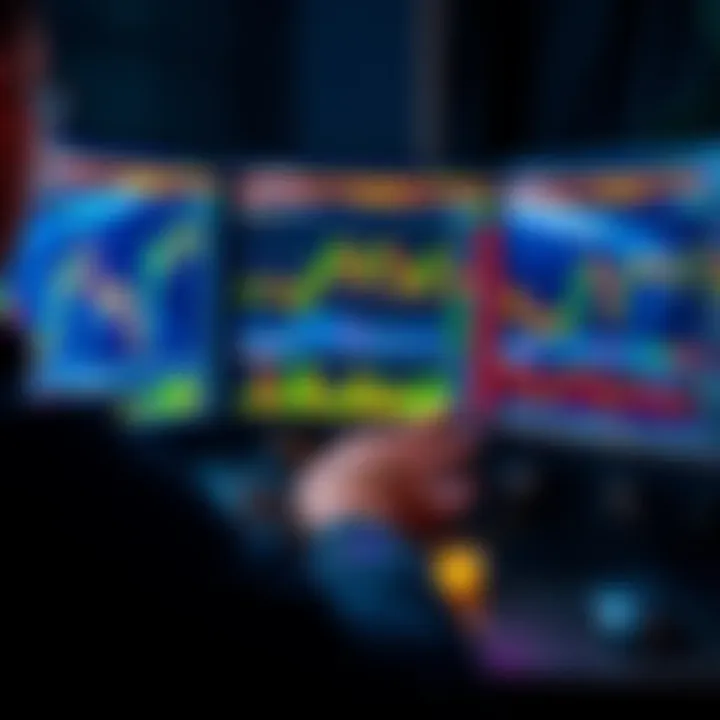 A person analyzing stock charts on a computer, showing graphs with rising and falling trends, reflecting profit and loss in trading.