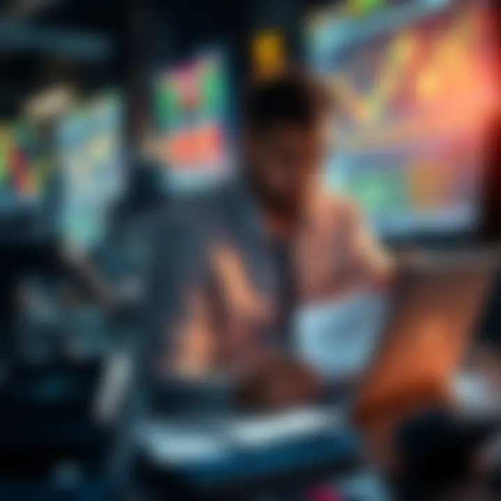 A trader reviewing charts and strategies with notes and a laptop in front of them, focused on improving their trading skills.