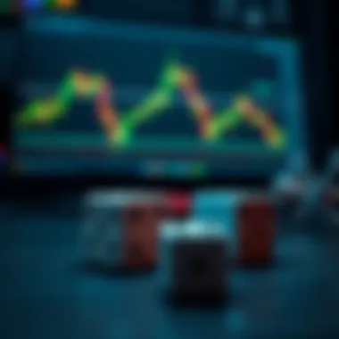 A trading chart displayed on a screen beside two dice, symbolizing the role of luck in trading.