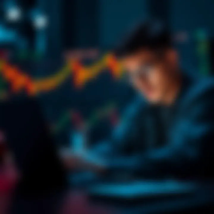 A person analyzing cryptocurrency charts on a laptop, looking concerned about potential losses while managing investments.