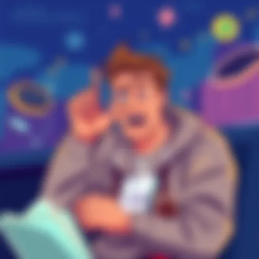 Illustration showing a person frustrated with XLM transfer process, highlighting a missing memo/tag for successful transaction.