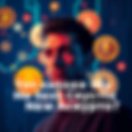 A person considering the transfer of Bitcoin and Ethereum to new accounts, with digital currency icons in the background.