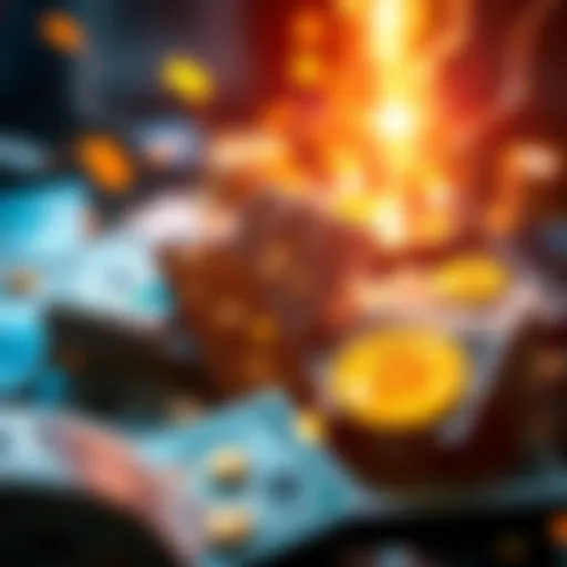 A visual representation of the evolution of money, showing traditional cash, gold, and digital currencies like Bitcoin, interacting in a dynamic way.