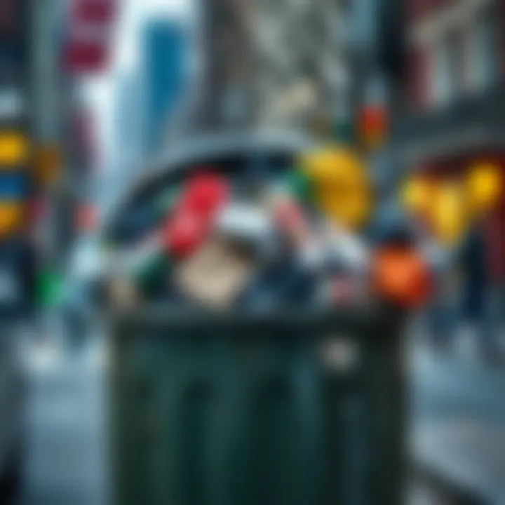 A garbage bin overflowing with waste on a city street, highlighting poor waste management practices