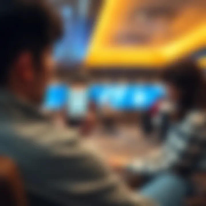 Travelers frustrated with lounge booking A person looks at a smartphone showing the Lounge Key app while sitting in an airport lounge, looking concerned about reservations.