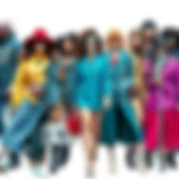 A collage of popular fashion trends from past decades, showcasing clothes, accessories, and hairstyles that defined each era.