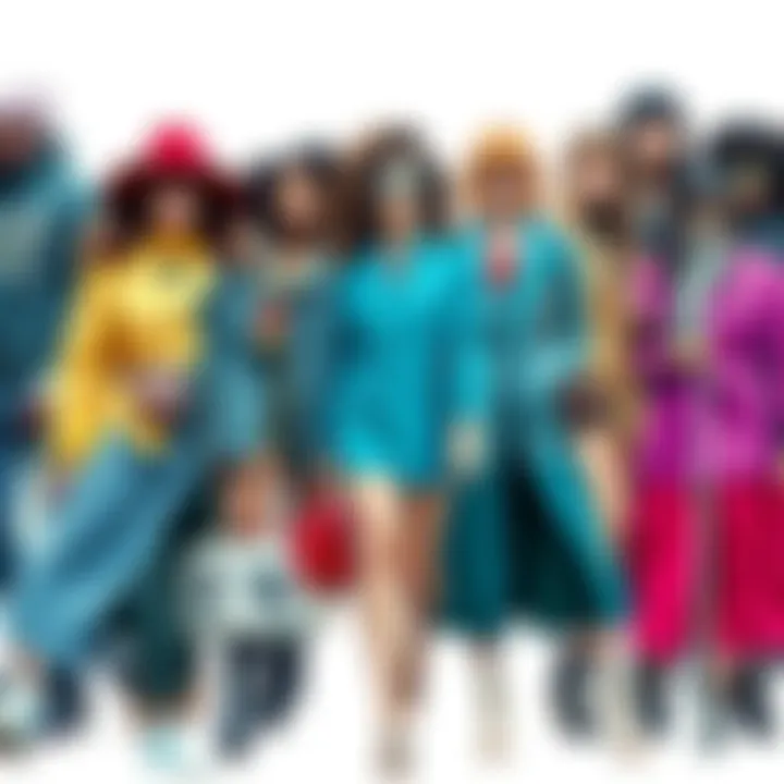 A collage of popular fashion trends from past decades, showcasing clothes, accessories, and hairstyles that defined each era.