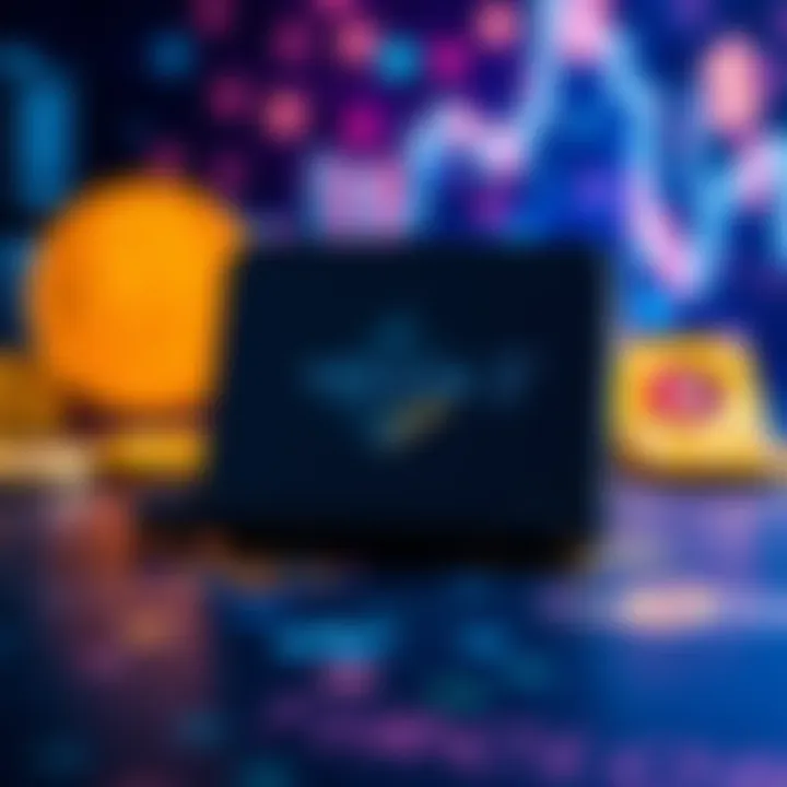 A Trezor 3 hardware wallet displayed on a table with a background of cryptocurrency symbols