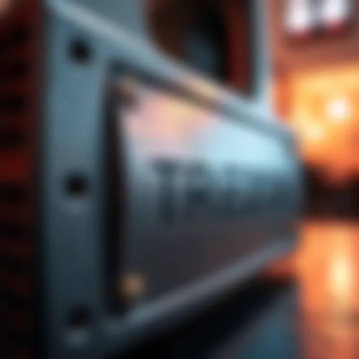 A close view of the Trezor Keep Metal showing its four-letter word limitation with a stylish appearance.