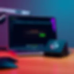 A laptop screen showing a Trezor Suite error message indicating the device is busy, with a Trezor Safe 7 device next to it.