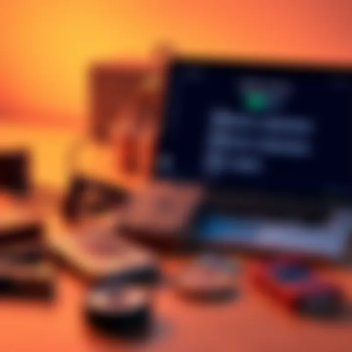 A Trezor Model 1 wallet alongside tools for wallet recovery, featuring a laptop displaying recovery options.