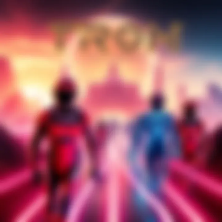 Scene from Tron Ares showing vibrant digital landscapes and characters in futuristic suits