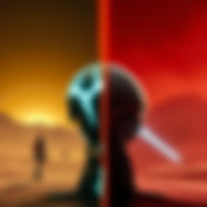 A side-by-side visual comparison of scenes from TRON Legacy and Dune showcasing their distinct artistic styles and cinematography.
