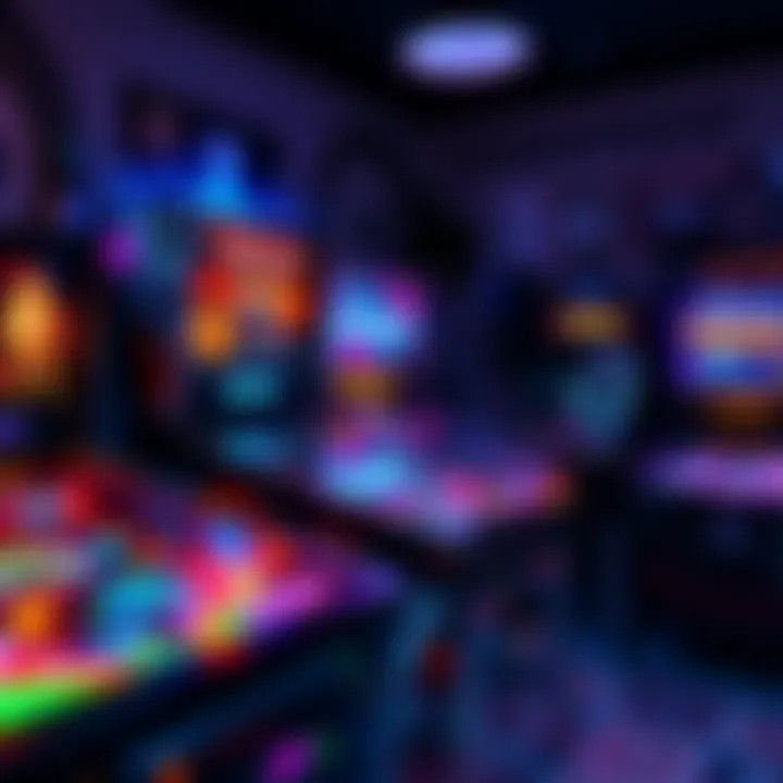 A vibrant Tron pinball machine with glowing lights and a futuristic design, set in a cozy game room.