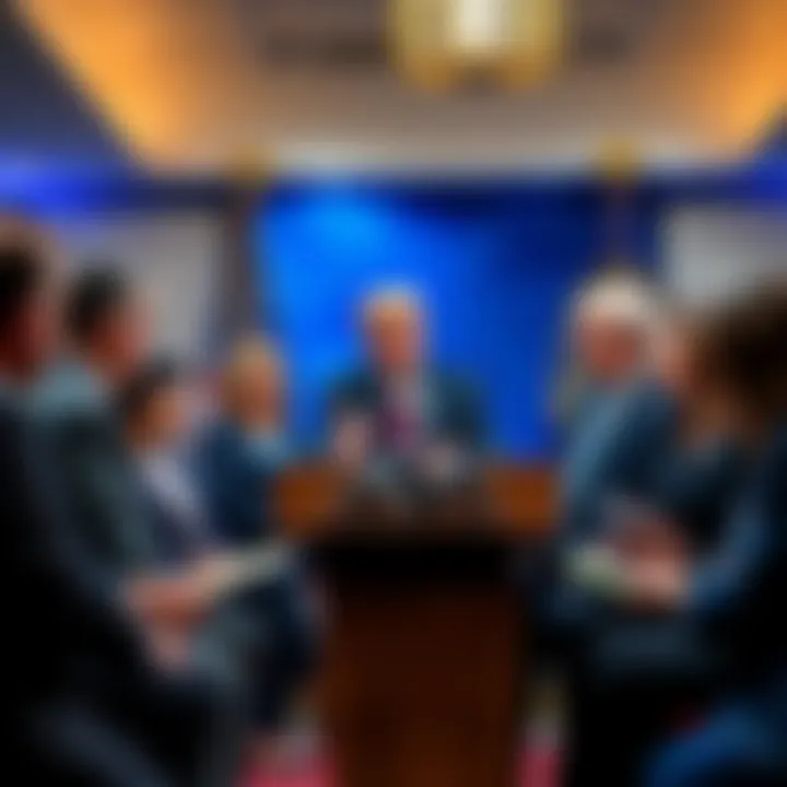 House Democrats discussing Trump’s alleged connections to cryptocurrency at a press conference.