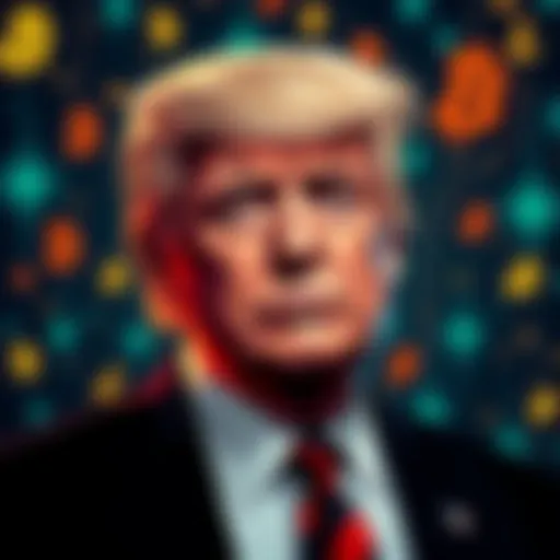 Illustration of President Trump with a background of digital currency symbols representing the crypto market