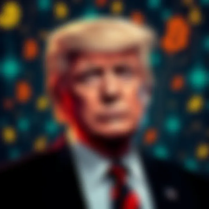 Illustration of President Trump with a background of digital currency symbols representing the crypto market