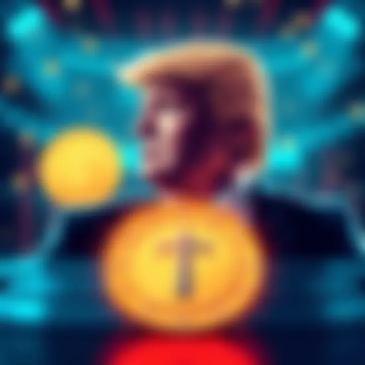 Illustration showing the Trump family logo alongside symbols of Tether and blockchain technology, highlighting their connection to cryptocurrency.