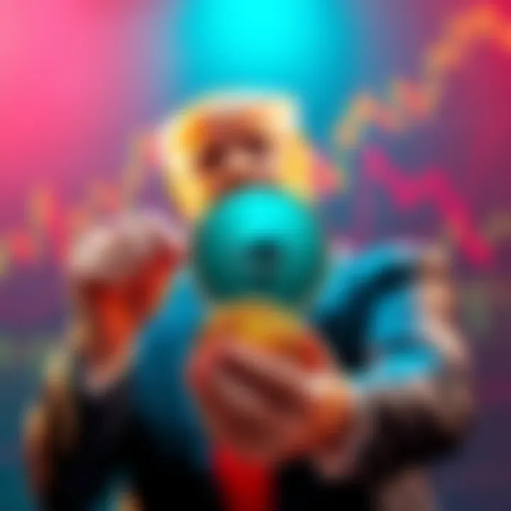 A Trump insider confidently holding Ethereum coins with a backdrop of financial graphs and a bullish market sentiment.