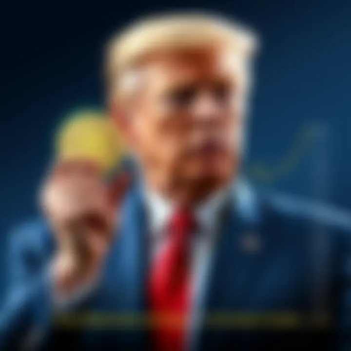 Representation of Trump holding a memecoin, with a graph showing losses on one side and his earnings on the other
