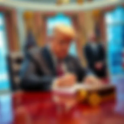 President Trump signing a new bill regulating cryptocurrencies in an official setting