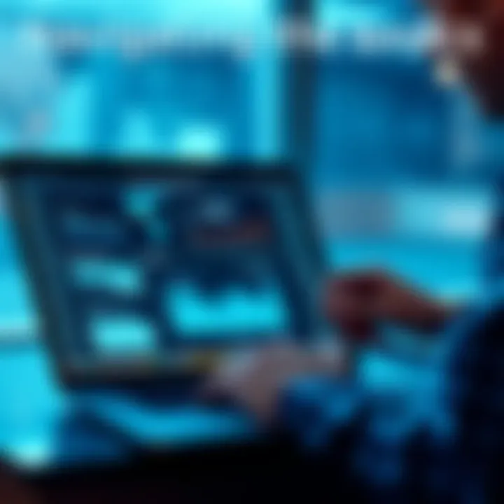 A person analyzing Boeing data on a laptop with charts and graphs displayed on the screen