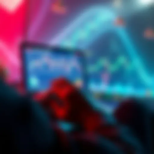 A person reading a guide on cryptocurrencies with a laptop and charts on the screen